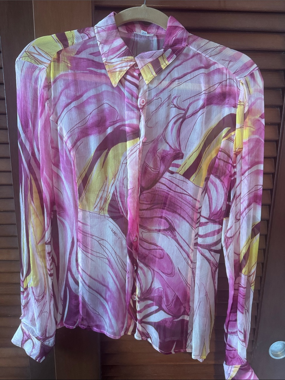 Versace Pink & Yellow Abstract Silk Button-Down Shirt